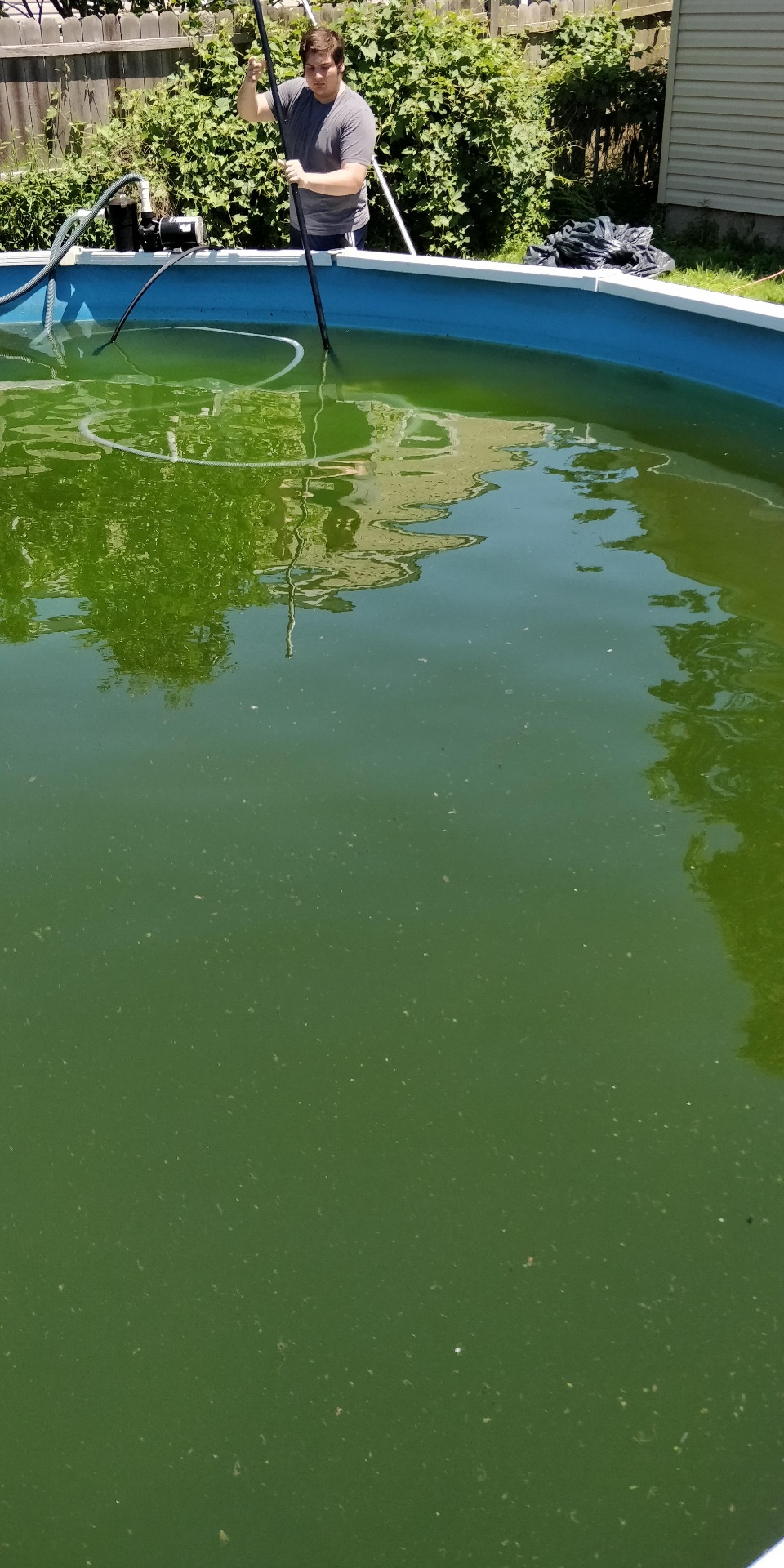 Pool cleaning in progress